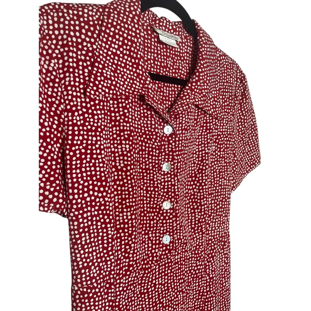 Vintage 80s 90s Norm Thompson Red White Dotted Collared Maxi Dress Size Medium - Picture 2 of 6